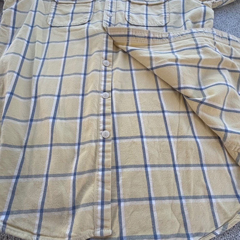VTG Eddie Bauer Button Down Men L Tall Yellow Plaid Classic Fit Flannel Gorpcore - Picture 7 of 9